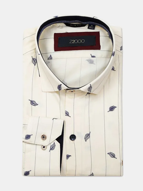 Zillian cream printed formal shirt for mens