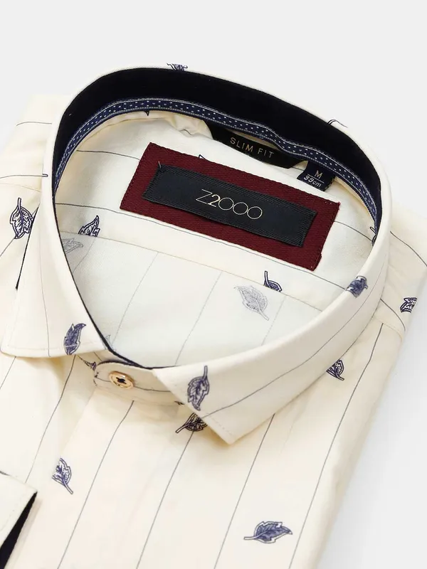Zillian cream printed formal shirt for mens