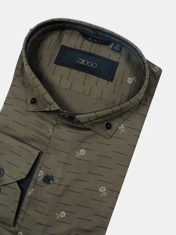 Zillian fabric brown printed mens shirt