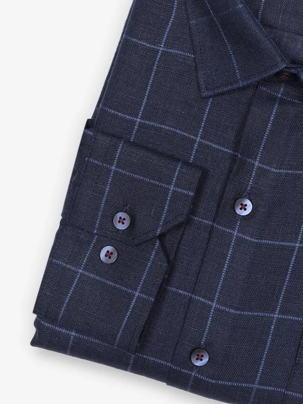 ZILLIAN formal linen navy shirt with checks