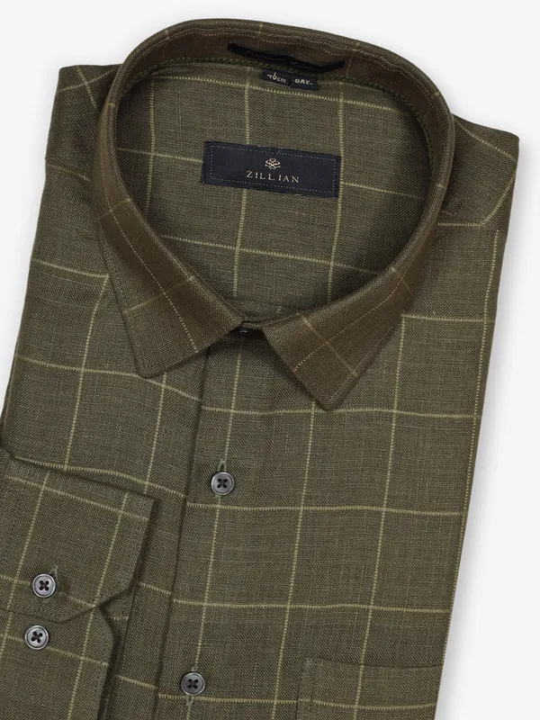 ZILLIAN olive linen formal shirt for men