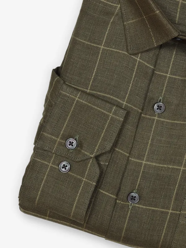 ZILLIAN olive linen formal shirt for men