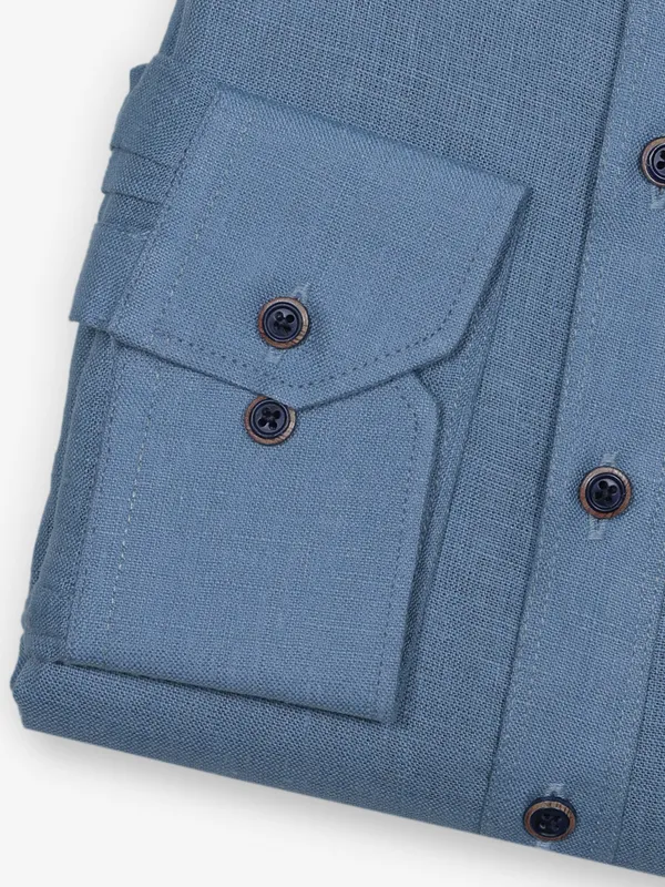 ZILLIAN plain light blue cotton kurta style shirt