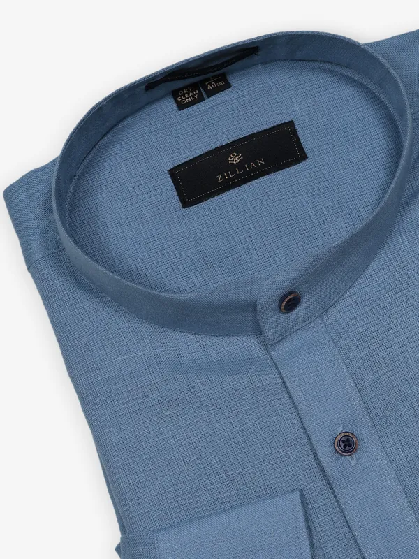 ZILLIAN plain light blue cotton kurta style shirt