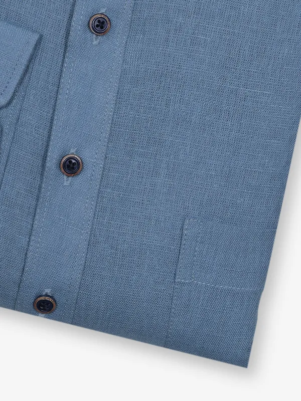 ZILLIAN plain light blue cotton kurta style shirt