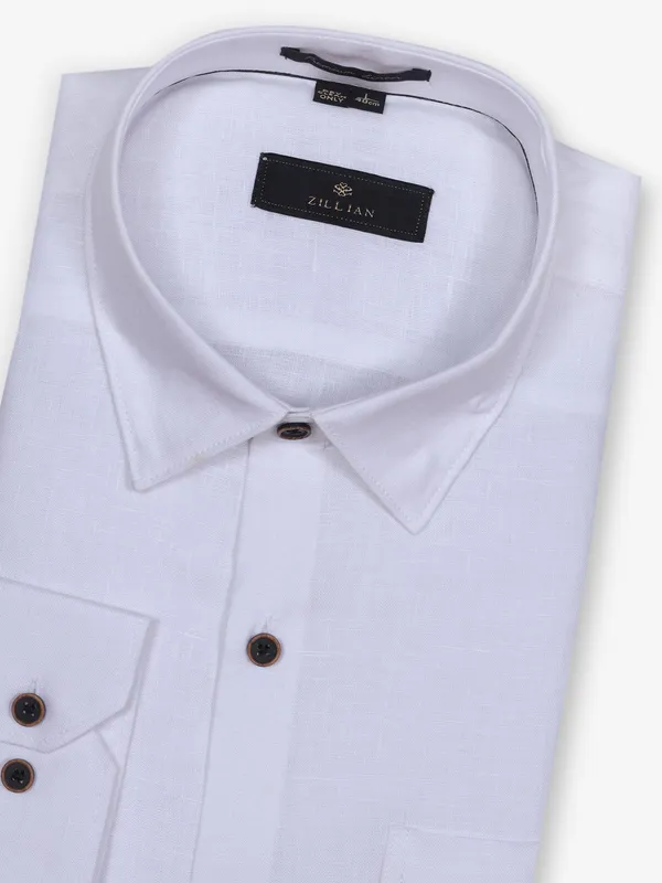 ZILLIAN plain white linen formal shirt