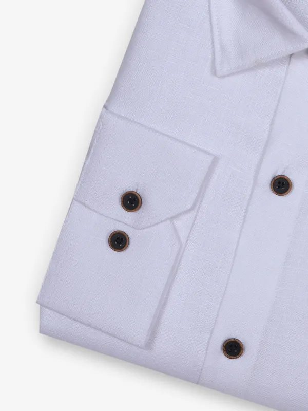 ZILLIAN plain white linen formal shirt
