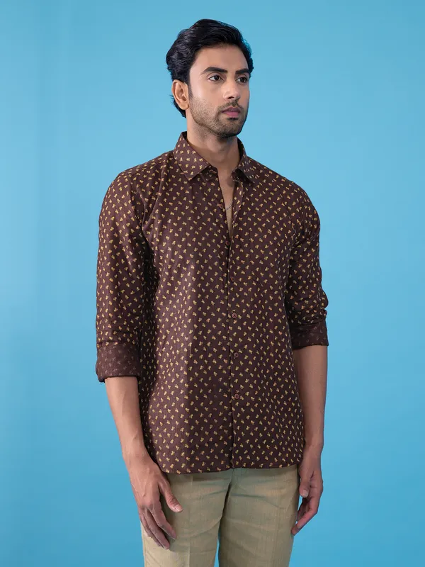 ZILLIAN printed brown cotton shirt