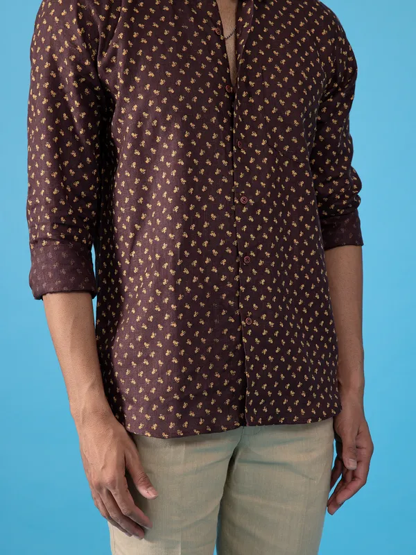 ZILLIAN printed brown cotton shirt