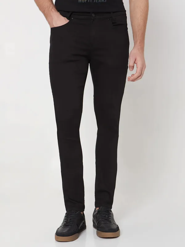 MUFTI skinny fit solid black denim jeans