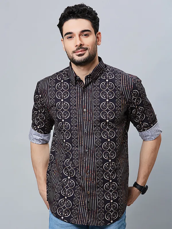 River Blue latest printed navy cotton shirt