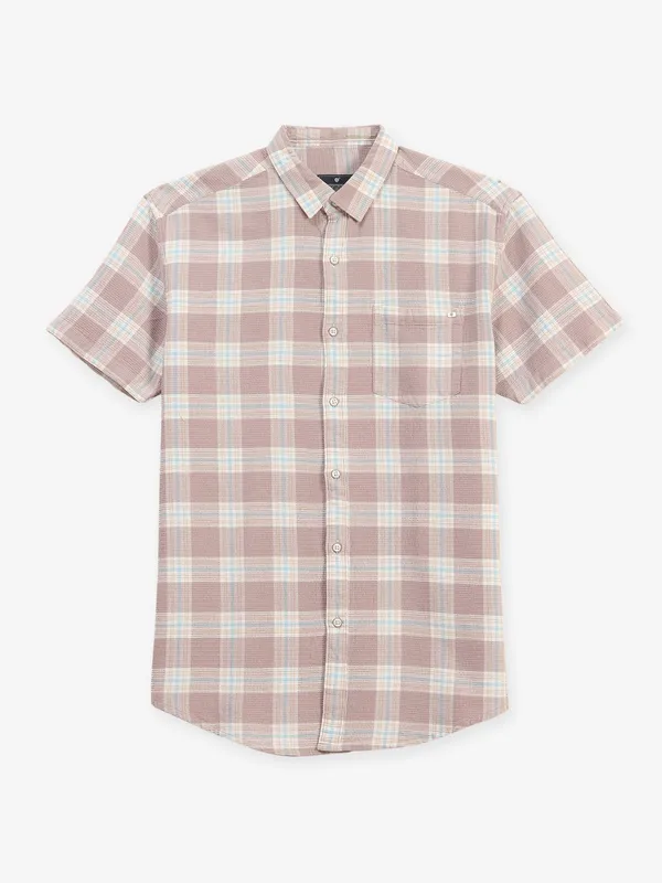 PIONEER checks onion pink cotton shirt