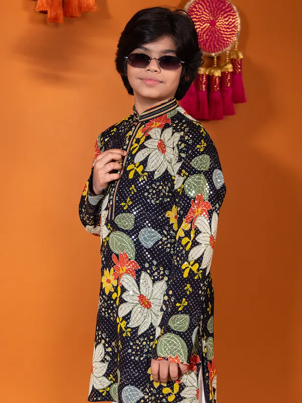 Stunning black georgette kurta suit with sequins for boys