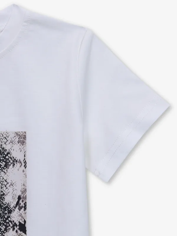 DEAL white printed cotton casual t-shirt