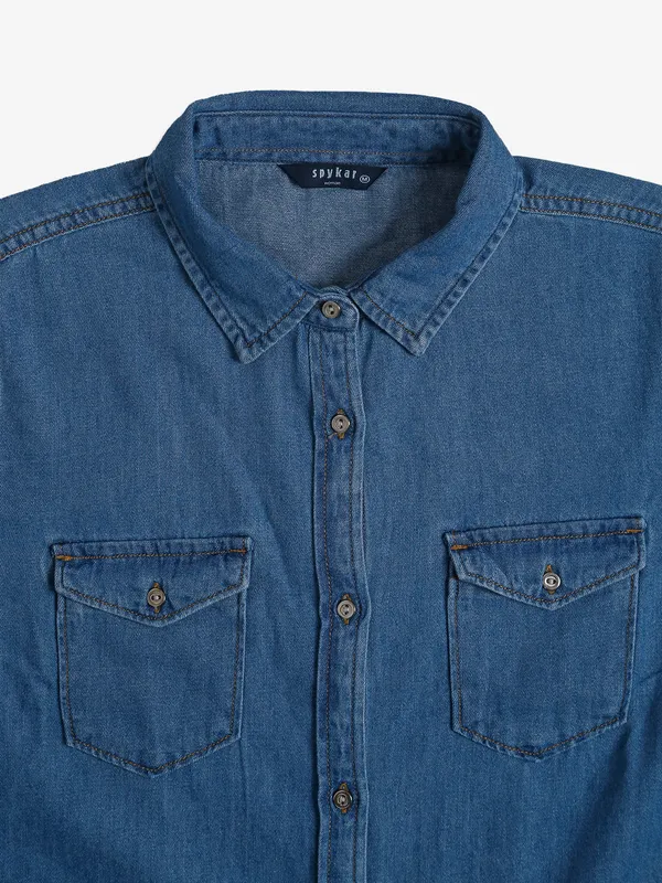 SPYKAR blue plain denim shirt