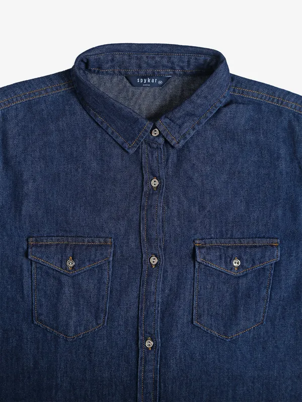 SPYKAR dark blue plain denim shirt