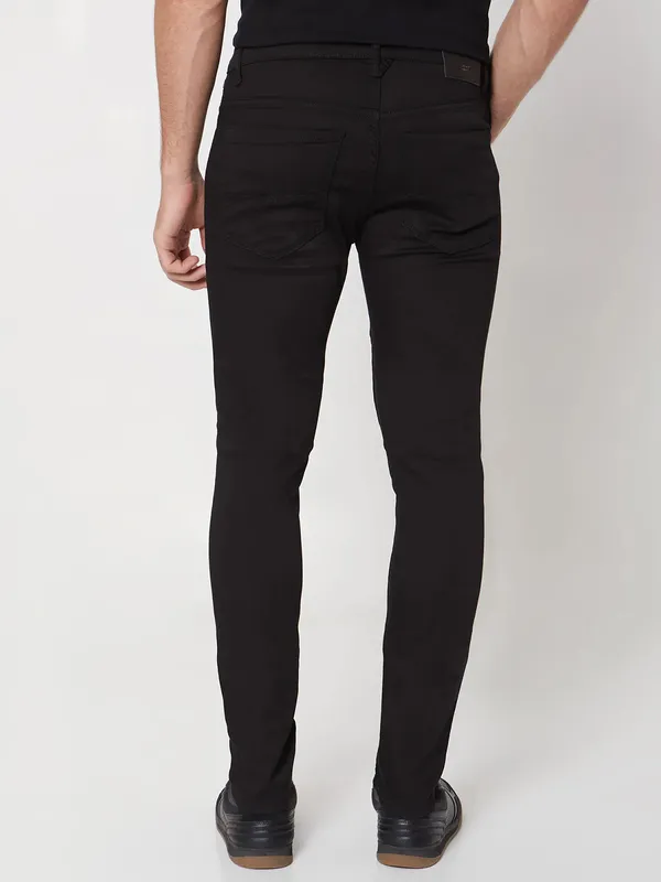 MUFTI skinny fit solid black denim jeans