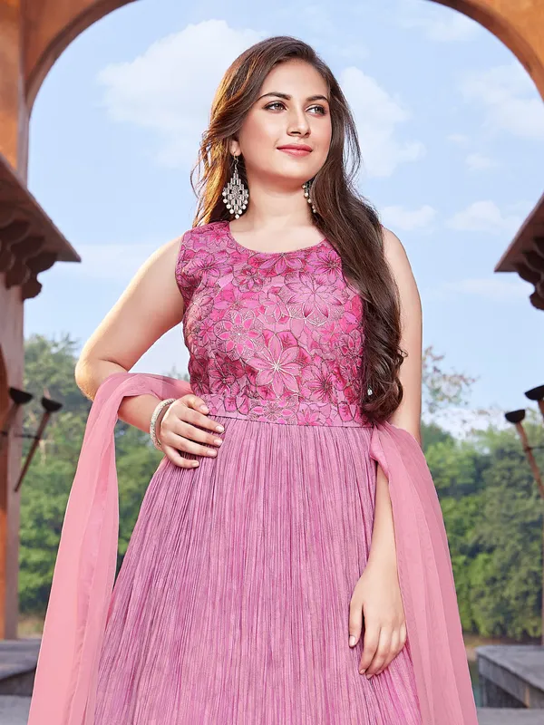 Light pink floral printed anarkali suit