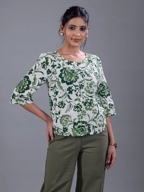DEAL printed white cotton top for women