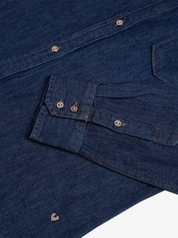 SPYKAR dark blue plain denim shirt