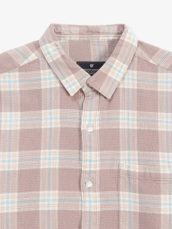 PIONEER checks onion pink cotton shirt