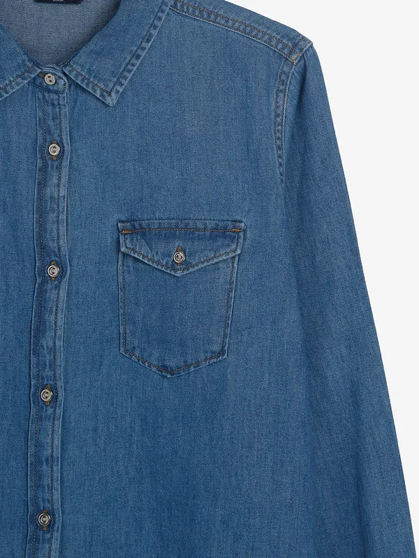 SPYKAR blue plain denim shirt