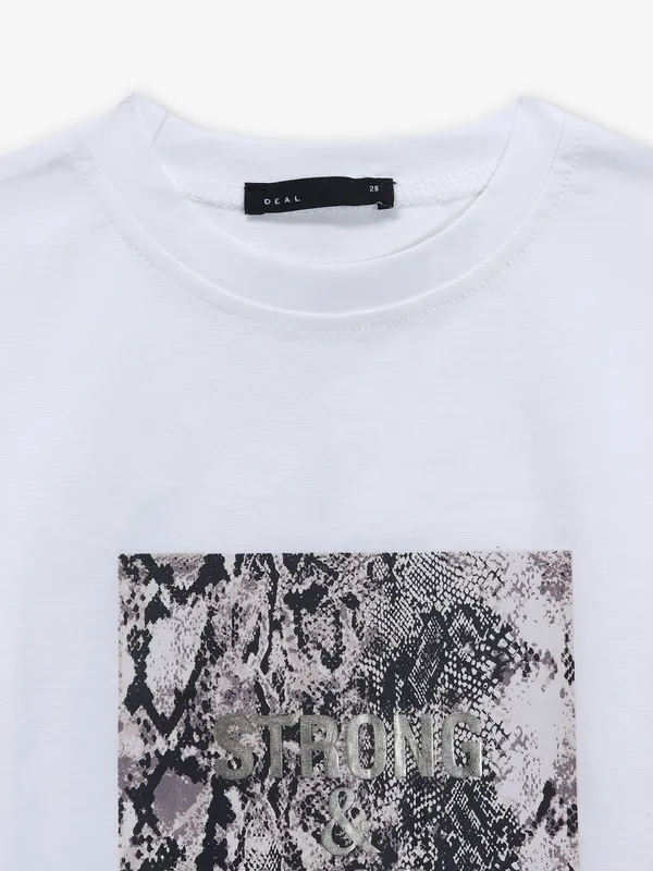 DEAL white printed cotton casual t-shirt