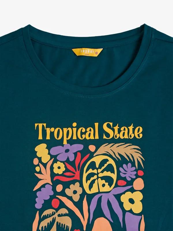 SPYKAR teal blue printed t-shirt