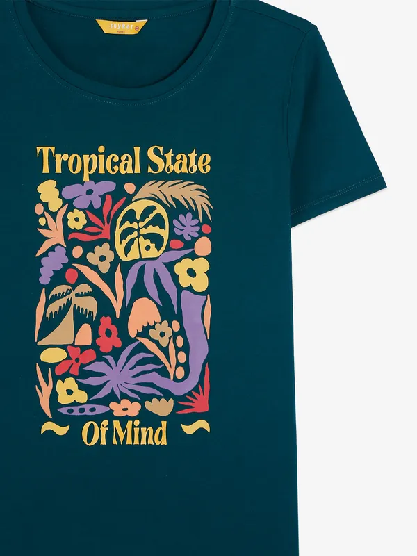 SPYKAR teal blue printed t-shirt