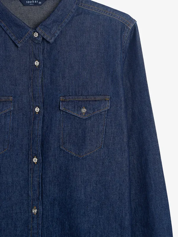 SPYKAR dark blue plain denim shirt