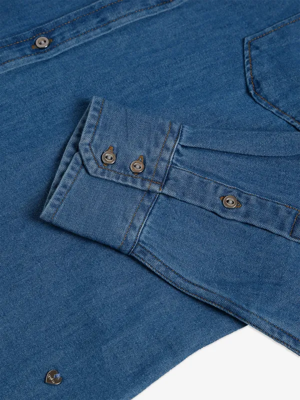 SPYKAR blue plain denim shirt