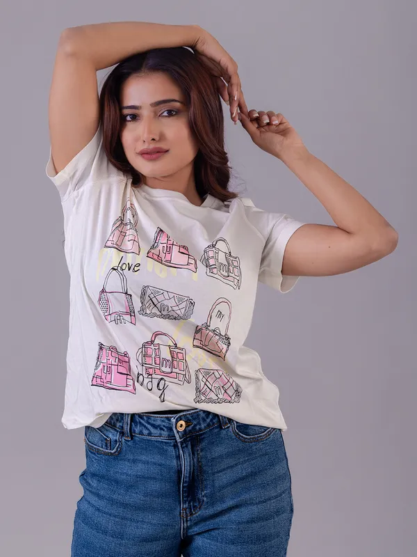 VERO MODA printed white cotton t-shirt for women