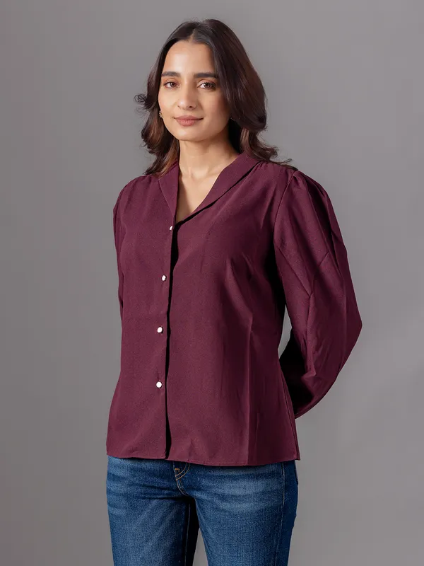 VERO MODA maroon peinted satin silk shirt