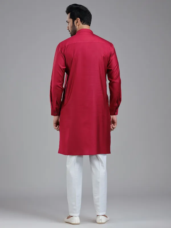 Maroonish red simple kurta pajama set for festival