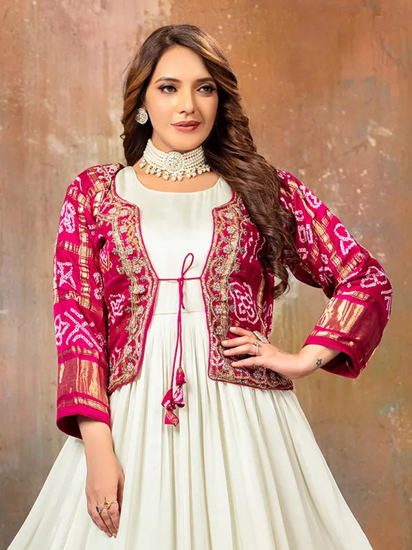 Classy off-white anarkali suit for wedding