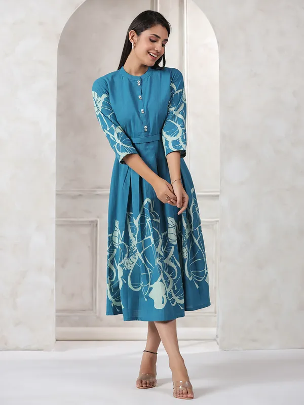 Newest blue printed cotton kurti