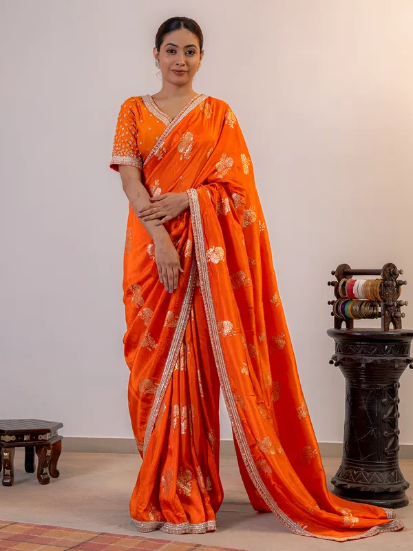 Elegant orange silk saree