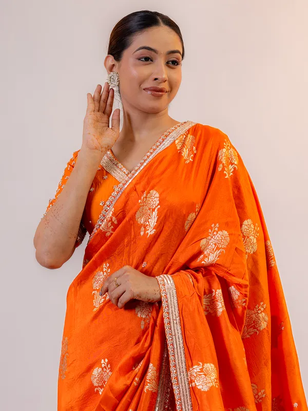Elegant orange silk saree