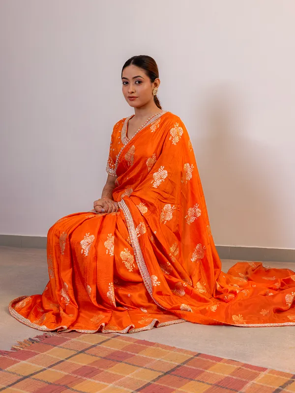 Elegant orange silk saree