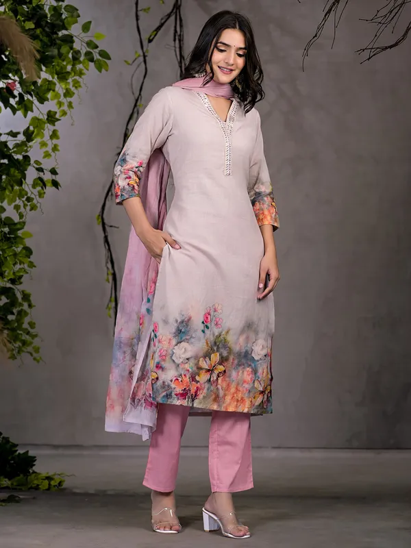 Classic beige and peach cotton kurti set