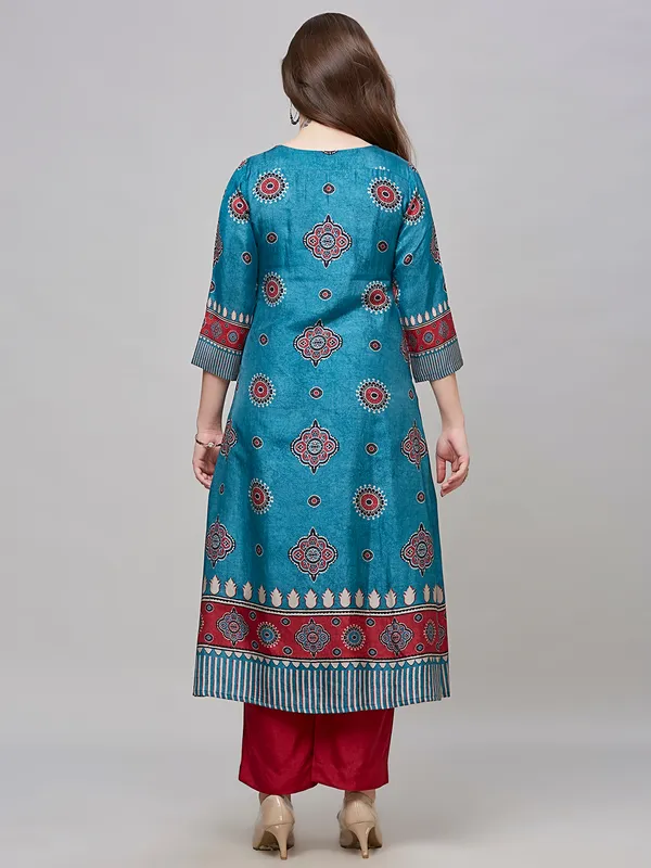 Trendy turquoise blue cotton kurti set