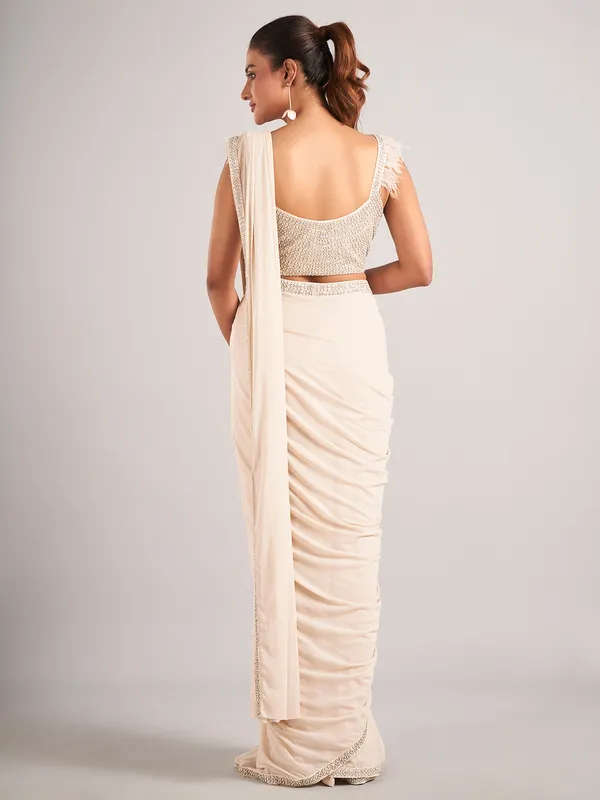 Stunning beige net ready to wear saree
