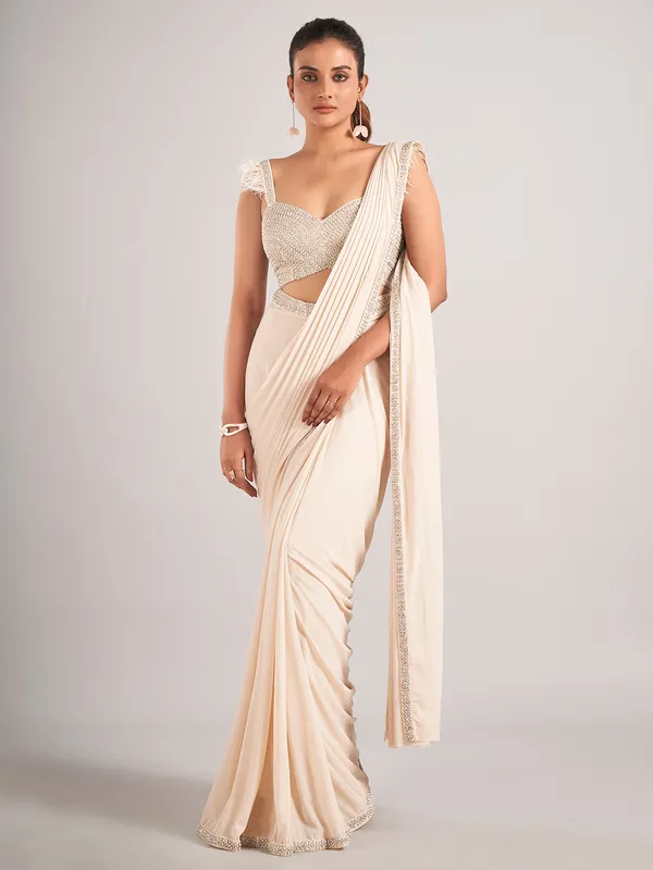 Stunning beige net ready to wear saree