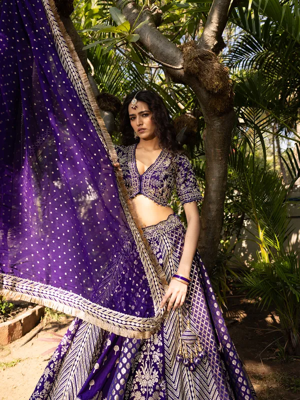 Awesome purple banarasi silk lehenga choli