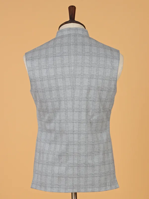 Classy grey checks waistcoat in terry rayon