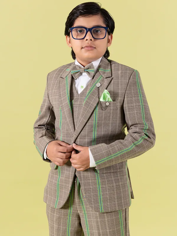 Brown terry rayon coat suit for boys