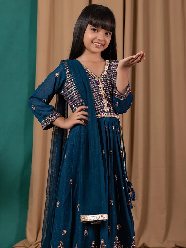 Elegant blue cotton anarkali salwar suit for girls