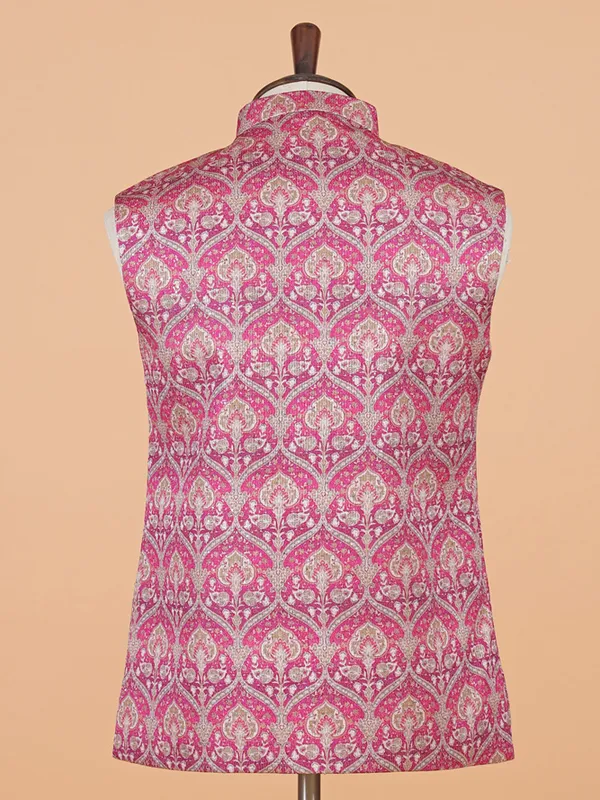 Magenta printed silk waistcoat for men