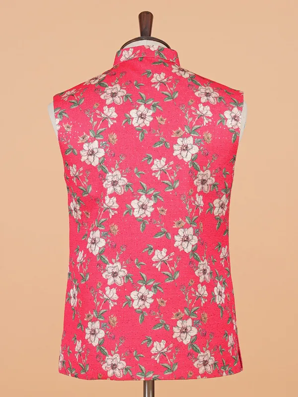 Bright pink printed waistcoat in thread