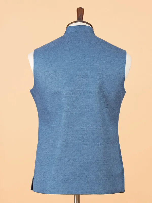 Blue cotton silk simple waistcoat for men